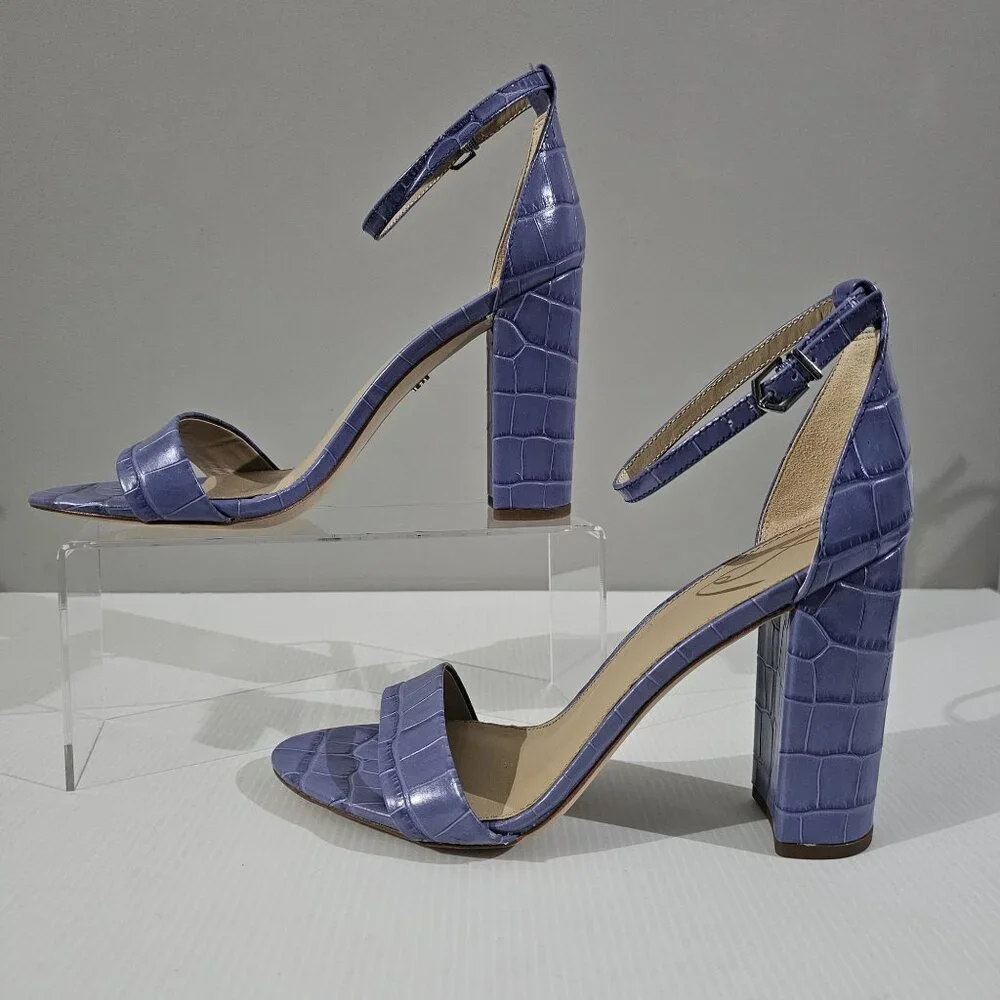 Sam Edelman Yaro Block Heel Sandal Womens 10 Purple Croc Embossed Leather
